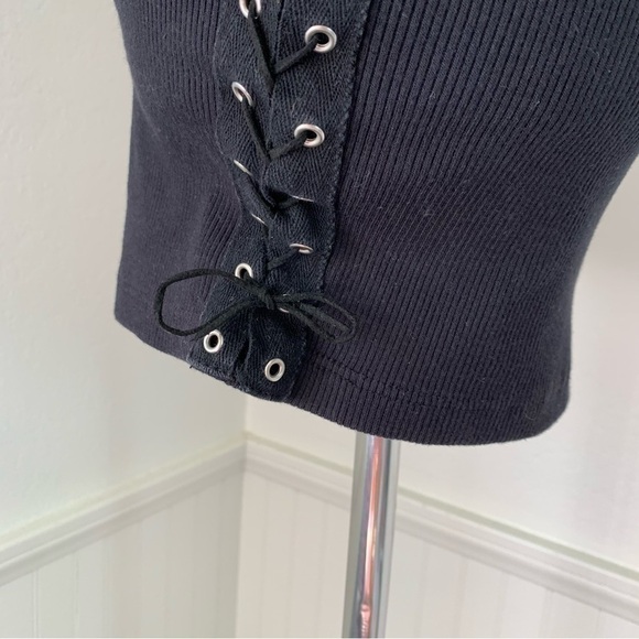 Silence + Noise Side Lace Ribbed Tank Dress Size Small Black - Picture 14 of 14